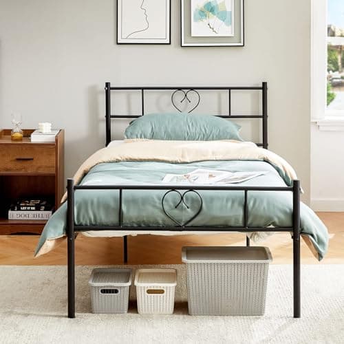FetiNes 90 x 190 cm Cadre de Lit, Simple Lits en métal pour Adultes Enfants Pas Besoin de Sommier Assemblage Simple Grande Espace en Lattes - Noir