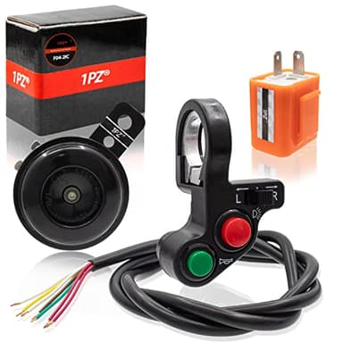 1PZ F04-IC1 22mm 7/8" Commutateur de Guidon de Moto Bouton Marche/Arrêt Interrupteur + Relais clignotant à 2 broches 12V + Klaxon, remplacement pour Honda Yamaha Suzuki Arctic VTT