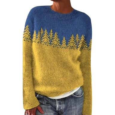 Pull Norvégien Femme Grande Taille, Pull Femme Hiver Norvégien, Chaud Pullover Col Rond pour Femme Mohair, Pull Jacquard sans Capuche Femme, Sweater Oversize Tricoté Vintage à Motif, Pull Irlandais