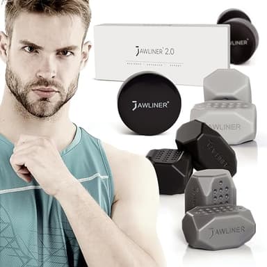 Jawliner® Ensemble d'exercice de mâchoire pour homme et femme – Entraîneur de mâchoire avec 3 niveaux de résistance – Réducteur de double menton – 100 % silicone de qualité alimentaire – Shaper le