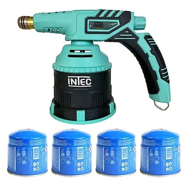 INTEC - Lampe a souder à gaz Chalumeau gaz Allumage piezo 1200 °C pour Cartouche 190 g + 4 cartouches 190gr butane