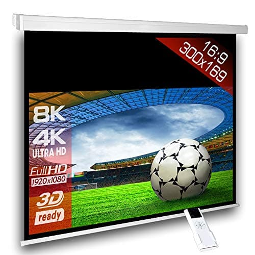 SlenderLine Écran de Projection motorisé 300 x 215 (294 x 165) cm 16:9 - Longueur du boîtier 330 cm/avec télécommande/HDTV / 3D / 4K / Écran de Projection pour Home cinéma & présentations