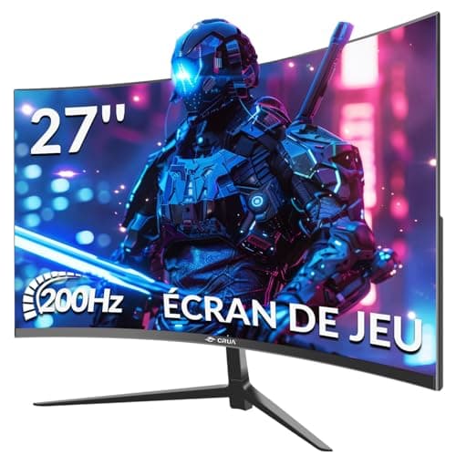 CRUA Moniteur de Jeu incurvé 27", écran VA 180 Hz/200 Hz FHD 1080P 1500R, 1 ms (GTG) avec FreeSync, Faible Flou de Mouvement, DisplayPort, HDMI, Prise en Charge de l'installation Murale - Noir