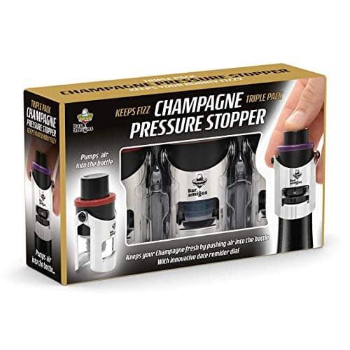 Bar Amigos® Triple Value Pack de 3 Champagne Pressure Stopper – Pression Bouchon Pour Bouteille de Champagne et Vin Pétillant Saver Pump Sealer Preserver Avec La Technologie Brevetée Et Innovante Rappel Date Commutateur Pour garder votre bouteille de vin mousseux frais pour 7 Jours Plus - 3 ans de garantie de satisfaction