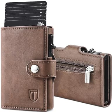 TENBST Portefeuille en Cuir, Porte-Carte Homme avec Blocage RFID, 8 Porte Carte Crédit, Porte Carte Bancaire avec Compartiment à Billets et Poche à Monnaie avec Boîte Cadeau–Marron