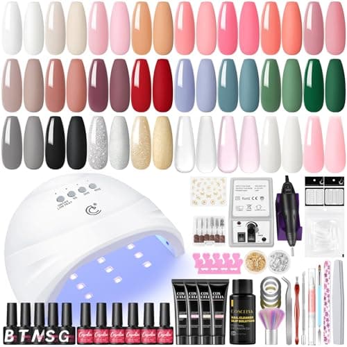 COSCELIA Kit Ongle Gel UV Complet 51PCS, 24 Couleurs Vernis Semi Permanent Poly Extension Gel, Ponceuse Pour Ongles UV Lampe Base et Top Coat Manucure Outils Accessoires Nail Art Kit