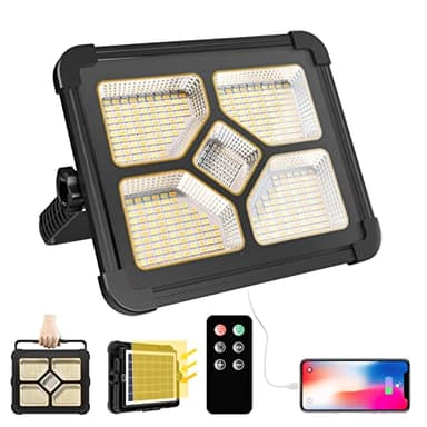iodoo 200W Projecteur LED Rechargeable Avec Télécommande, Lumière de Travail Lanterne Portable avec Panneau Solaire, 20600mAh USB Lampe Rechargeable, pour Camping, Chantier, Garage