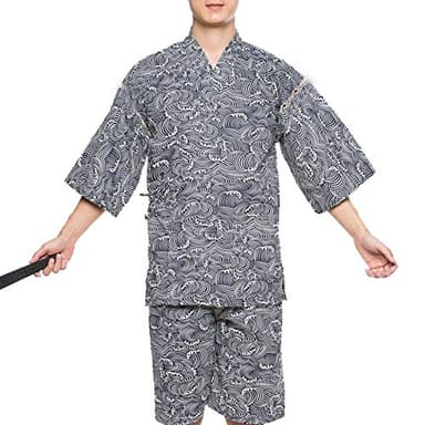 un-brand Ensemble de Kimono Japonais imprimé Jinbei Pyjama Yukata Festival de Feux d'artifice (Taille XL, C1)