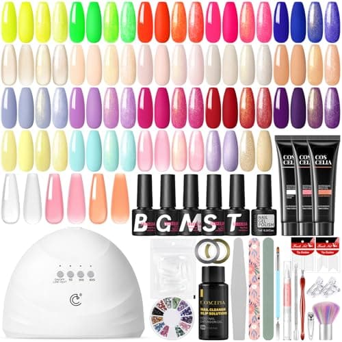 COSCELIA Kit Ongle Gel UV Complet, 25PCS Vernis Semi Permanent avec Base Top Coat Brillant Mat et Glitter, 3 Couleurs Poly Nail Extension Gel, Kit Nail Art avec Lampe UV pour Femmes Débutant Cadeau