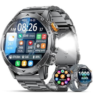 LIGE Montre Connectée Homme avec 1000mAh Batterie 1,75" AMOLED Écran/Appels/LED Lampe, 120+ Modes Sportifs, Calories/SpO2/Fréquence Cardiaque/Sommeil IP68 Étanche Smartwatch pour Android iOS 2025