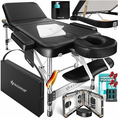 KESSER® Table de massage mobile de 70 cm de large, pliable et réglable en hauteur, 3 zones, table de massage, table de massage, table de maquillage, table de thérapie en aluminium, 10 coussins pour le