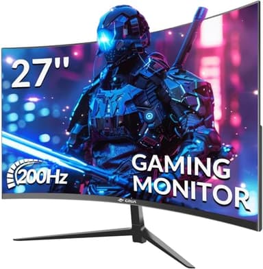 CRUA Gaming incurvé Écran 27 Pouces 200 Hz, FHD 1080P 1800R Moniteur PC, 1 ms GTG avec FreeSync, Faible Flou de Mouvement, Protection des Yeux, VESA, DisplayPort, HDMI,