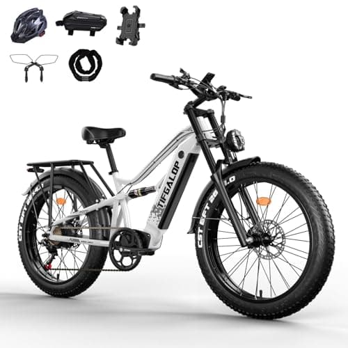 Vélo électrique adulte, vélo électrique tout-terrain de 26 pouces, batterie 52V19Ah, autonomie 45-90km, double amortisseurs, doubles freins à disque hydrauliques, 7 vitesses, vélo électrique unisexe