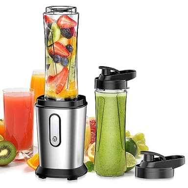 500W Blender Smoothie Électrique, Mini Mixeur Blender avec 2 Bouteilles Tritan Portables de 600 ml, Mixeur Smoothie sans BPA avec 4 Lames en Acier Inoxydable, Robot Mixeur pour Bebe Milkshake Smoothie