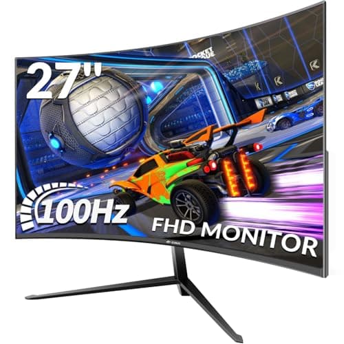 CRUA Gaming Monitor 27 Pouces 100Hz, Moniteur de PC incurvée Full HD 1080P 1500R Moniteur d’Ordinateur sans Cadre avec FreeSync et la Technologie de Soins oculaires, Prend en Charge VESA