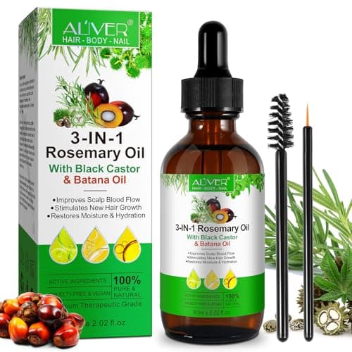 Huile de Romarin et Ricin et Batana pour Cheveux 3 en 1 pour Stimule la Croissance des Cheveux, Nourrir le Cuir Chevelu e Renforcer les Cheveux