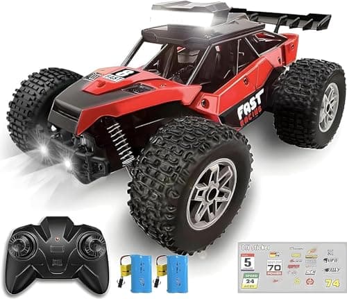 KINSAM Voiture RC Telecommandé,1/18 Tout Terrain avec 2 Batterie 60 Min Play, 20KM/H Plein Gaz Proportionnel,DIY Autocollant Monster Truck Cadeau Enfant 6 À 14 Ans - Version Améliorée 2025