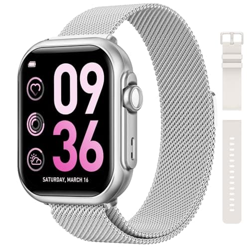 RUXINGX Montre Connectée Femme avec 1000mAh Batterie, Autonomie 100 Jour Ultra-longue, 1.83" HD Smartwatch Appel Fréquence Cardiaque/SpO2/Sommeil, 120+ Sports Podomètre Calorie IP68 Android iOS Argent