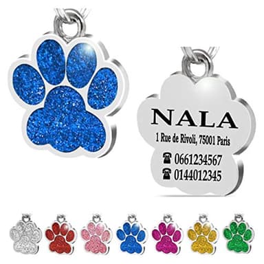 Ibera Gifts - Médaille Chien avec Gravure en Forme de Patte, Médaille pour Animaux de Petite et Moyenne Taille, Médaille Chien Gravée, Médaille Chat avec Gravure (Bleu)