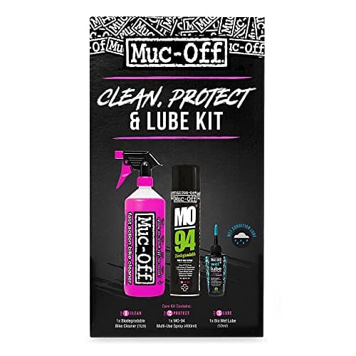 Muc-Off Kit de Nettoyage Vélo, Lubrifiant pour Vélo - Essentiel pour Nettoyer, Protéger, Lubrifier - Comprend un Produit Nettoyant pour Vélo, MO-94 et Lubrifiant pour Chaine de Vélo Humide Bio