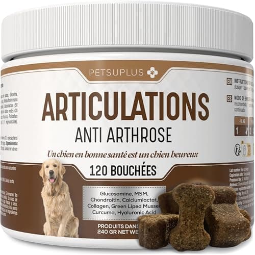 PETSUPLUS Complement Alimentaire Chien - Traitement Articulation Chiens - Moule Verte Chien, Chondroïtine, Glucosamine, MSM, Collagène, Acide Hyaluronique - Anti Arthrose - 120 Comprimés