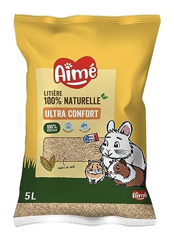 Aimé | Litière Végétale Petits Animaux 5L | Biodégradable et Absorbante à Rafle de Maïs | Lapin, Cochon d'Inde, Hamster, Souris, Cobaye | Jusqu'à 3 Semaines d'Utilisation
