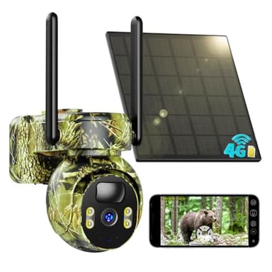 SEHMUA 4G LTE Caméra de Chasse Solaire avec Carte SIM, Camera 4G Solaire Exterieur sans Fil avec Détection PIR, Audio Bidirectionnel, Vision Nocturne Coloré, Etanche IP66