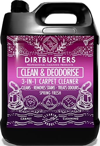 Dirtbusters Nettoyant Désodorisant Professionnel Concentré 3 en 1 pour Tapis/Tissus - Neutraliseur d’Odeur, Parfum Printemps Frais, Shampoing Idéal des Machines Lavant par Extraction, 5 Litres