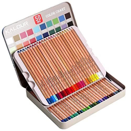 KALOUR Lot de 50 crayons de couleur pastel professionnels à la craie pour dessin, croquis, coloriage, ombrage, fournitures artistiques pour adultes et artistes