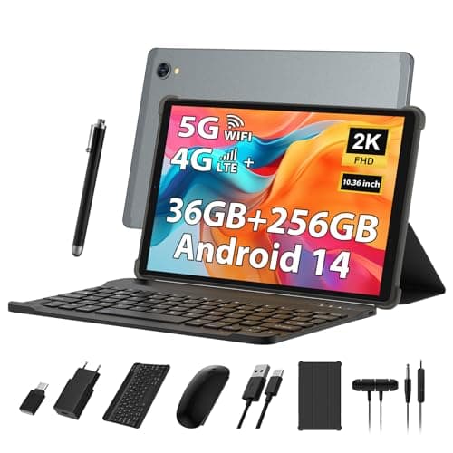 PIXPEAK 2K Tablette 10,36 Pouces, 4G LTE+5G WiFi, 36GB RAM+256GB ROM (2TB TF), Android 14 Tabletta PC, Octa-Core 2.0 GHz, 2000 * 1200, 8000mAh, 13MP+8MP, GPS, Tablette avec Clavier ect (Gris)