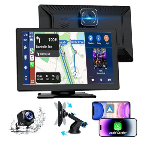Carplay Voiture, 9" Autoradio Carplay pour Apple & Android avec HD 1080P Camera de Recul & Caméra Frontale, Navigation GPS, Bluetooth 5.2, Commande Vocale Mains Libres, Mirror Link, AUX, FM