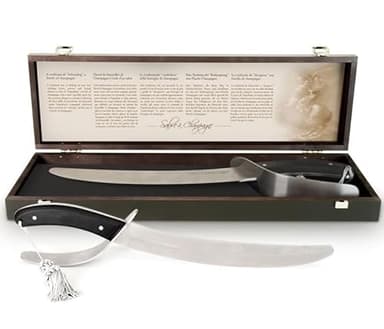 Sabre Hussard Champagne, manche en bois d'olivier, poignée en acier inoxydable, coffret cadeau