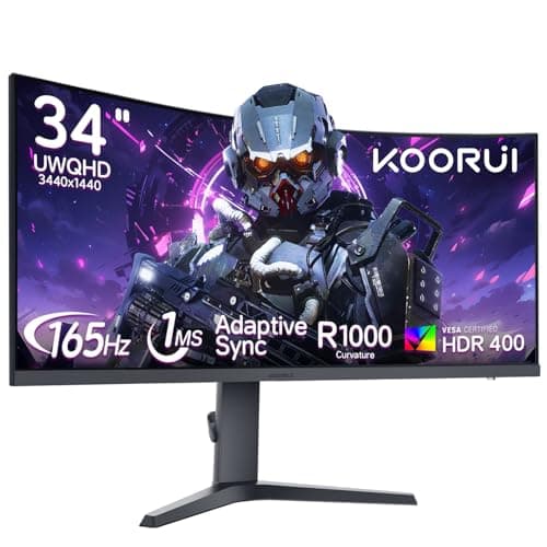 KOORUI Ecran PC Gamer 34 Pouces | Incurvé Ultra-Large WQHD 3440x1440 Moniteur Gaming | 180Hz | 1ms HDR400 | 1000R Modes PIP/PBP | Compatible VESA 75x75mm