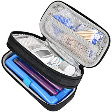 Procase Pochette Isotherme Insuline Médicament, Trousse Glacière à Insuline Diabétique en Deux Couches, Sac Isotherme Diabète de Stylos à Insuline, Seringues et Aiguilles, Etui Voyage Insuline -Noir