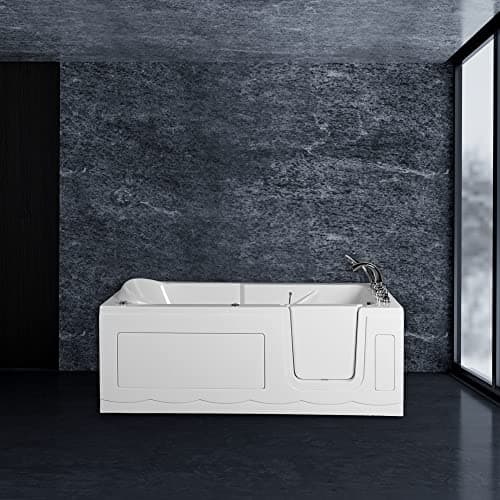 PureHaven Baignoire pour personnes âgées 170 x 75 cm - Siège et Whirlpool avec jets de massage - Porte intégrée pour entrée facile - Surface facile d'entretien