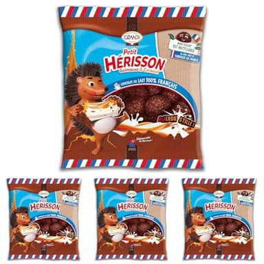 Cémoi Petit Hérisson Guimauve chocolat au lait au coeur fondant de Caramel et enrobé de billes et céréales croustillantes -Sachet de 160gr (Lot de 4)