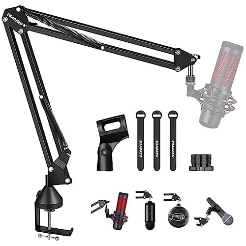 Bras Micro,Aokeo AK-35 Pied Micro réglable Support de Microphone pour HyperX QuadCast,SoloCast,Blue Yeti,Blue Snowball,Elgato Wave,Etc