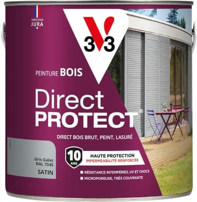 V33 Peinture bois Direct Protect® - Gris galet - 2L
