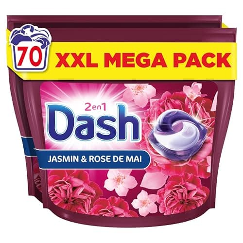Dash 2en1 PODS, Lessive En Capsule, 70 Lavages, Jasmin Et Rose De Mai, 3 SEMAINES DE FRAÎCHEUR* AVEC L’ADOUCISSANT LENOR, Fabriquée En France, Dash 2in1