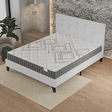 sensoreve Ensemble Matelas + LIT (120x190cm)- Matelas Eliha 20cm Ressorts ensachés & Mousse HDensité + Sommier tête de lit Bois Stable & Robuste revêtement synthétique Blanc