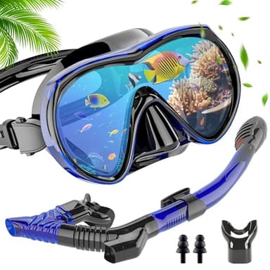 IEEILULU Masque Plongée Adulte, Masque Tuba, Ensemble de Tuba Sec avec Lunettes de Plongée Anti Buée et Tuba 3 Canaux, Masque Snorkeling Adulte pour la Plongée en Apnée et la Natation (Bleu)