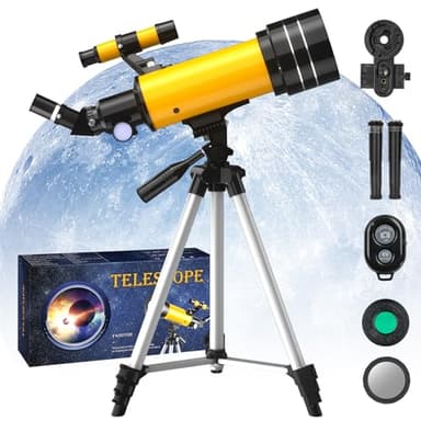 Télescope 70MM, Ouverture 400MM (20X-200X), Télescope Astronomique Réfracteur, FMC Haute Transmission, Trépied, Adaptateur Téléphone, Télécommande, Cadeaux d'astronomie pour Enfants Adultes Débutants