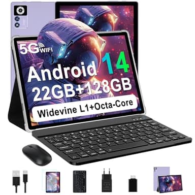 ZIOVO Tablette Android 14 Tablette 10 Pouces,22GoRAM+128Go ROM (1To TF),Widevine L1|8000mAh| Octa-Core|2.0GHz| 5G WiFi| BT 5.0| 5+8MP, Tablette Tactile avec Clavier et Souris-Violet