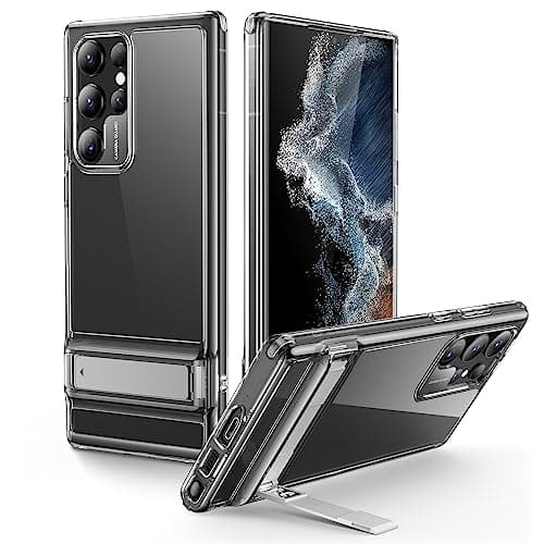 ESR Coque à Béquille en Métal Compatible avec Samsung Galaxy S22 Ultra (2022), Béquille Brevetée Versatile, Claire comme du Cristal, Dos Anti-Rayures, Transparent
