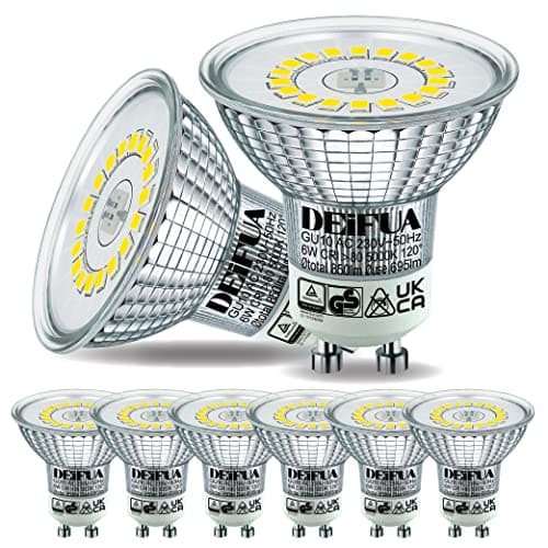 DEIFUA Ampoule LED GU10 Blanc Lumière du Jour Naturel 850 Lumens 6W équivalent 90W Halogène, Lot de 6, Spot PAR16 sans Scintillement 5000K, Lampe Réflecteur Faisceau Large 120° Non Dimmable