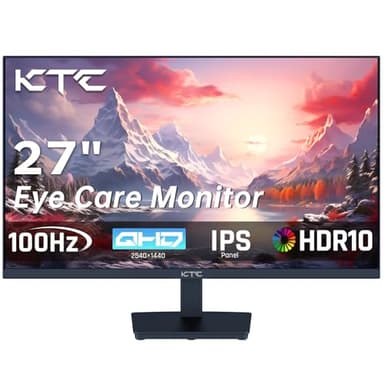 KTC Ecran PC Gamer 27 Pouces, 100Hz QHD 1440P Moniteur Gaming, IPS, 1ms, 2K 2560 x 1440, Adaptive-Sync, HDR, 99% sRGB, réduction de la lumière Bleue Écran PC sans Cadre, HDMI, DE, H27T27