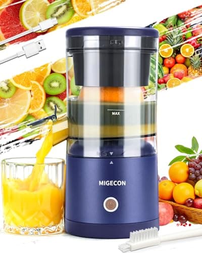 Presse-agrumes Electrique Rechargeable - Machine à jus d'agrumes avec port USB et presse-agrumes portable, presse-agrumes avec fonction citron, pamplemousse, inclus brosse (Bleu Foncé)
