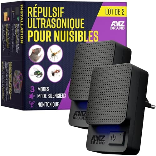 AMZ BRAND Répulsif Ultrasonique Contre Les Nuisibles 2 Pack - Puissant Répulsif à Souris - 3 Modes de Fonctionnement - Large Gamme de Fréquences - Idéal pour Souris, Rats, Moustiques, Cafards, Mites