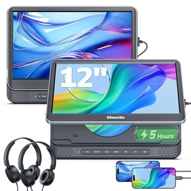 GOnavidio 12" HDMI Double Lecteur DVD Voiture indépendant, Lecteur DVD Portable avec 5 Heures Batterie,ecrans Voiture supporte la Carte USB/TF, Regarder des Films identiques/différents, décodage HD