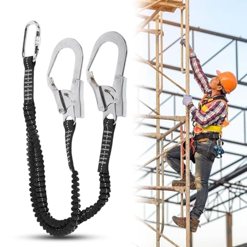 HERCHR 80-140 cm/31,5-55,1 po Ceinture de Sécurité Crochet élastique, 25KN Double Grand Cordon à Crochet Acier Longe Sécurité Absorbant Les Chocs Corde de Sécurité Antichute pour L'extérieur